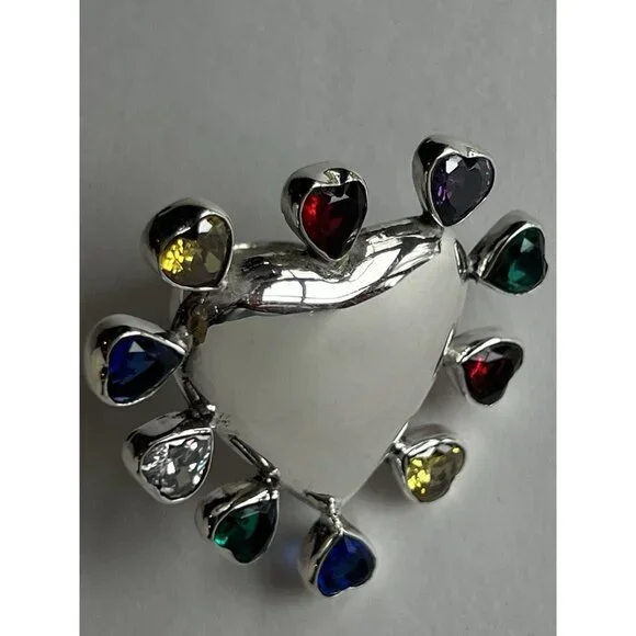 Special Edition Heart Ring 925 Sterling Silver with Multicolor Zirconia - Picture 3 of 14